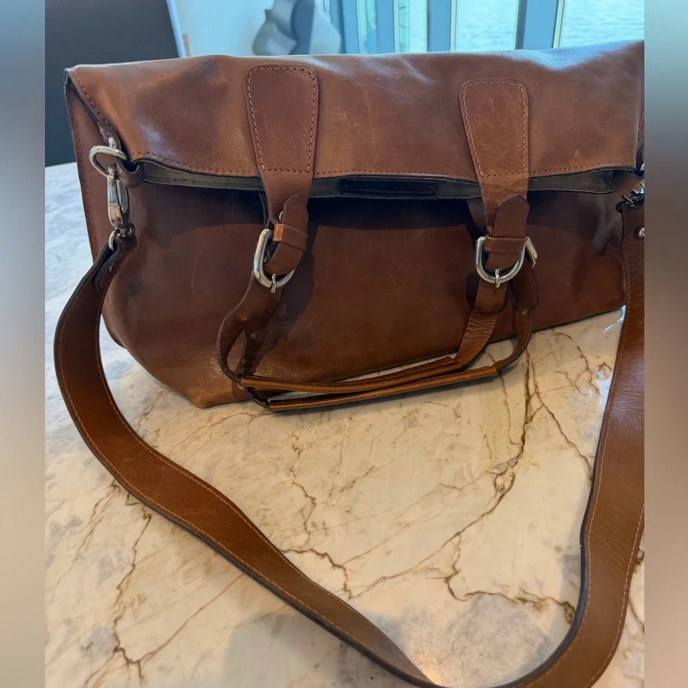 Classic Italian Brown Leather Tote/ Crossbody Bag